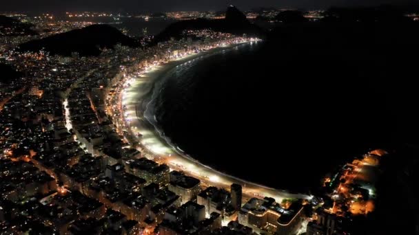Nocny Panoramiczny Widok Lotu Ptaka Rio Janeiro Brazylia Międzynarodowy Punkt — Wideo stockowe