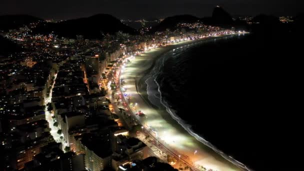 Vista Aérea Panorâmica Noturna Rio Janeiro Brasil Marco Internacional Viagens — Vídeo de Stock