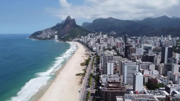 Paisaje Aéreo Viajes Verano Río Janeiro Brasil Monumento Ciudad Costera — Vídeos de Stock