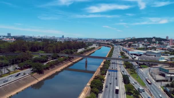 Panoramic Landscape Famous Highway Roads Scenic River Downtown Sao Paulo — Stock Video