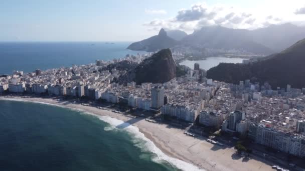 Paisaje Aéreo Viajes Verano Río Janeiro Brasil Monumento Ciudad Costera — Vídeos de Stock