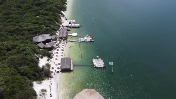 Aerial View Brazilian Landmark Rainwater Lakes Sand Dunes Jericoacoara Ceara — Stock Video