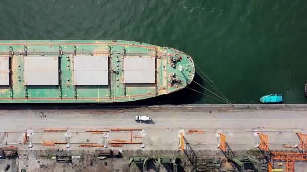 Vista Aérea Freight Ship Estación Portuaria Santos Port Nave Portacontenedores — Vídeo de stock