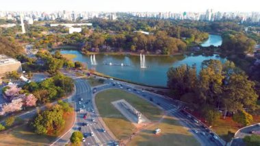 Sao Paulo Brezilya şehir merkezinin şehir manzarası. Şehrin tarihi merkezinde ünlü turizm simgesi.