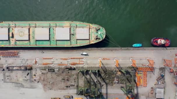 Vista Aérea Navio Cargueiro Doca Porto Santos Navio Porta Contentores — Vídeo de Stock