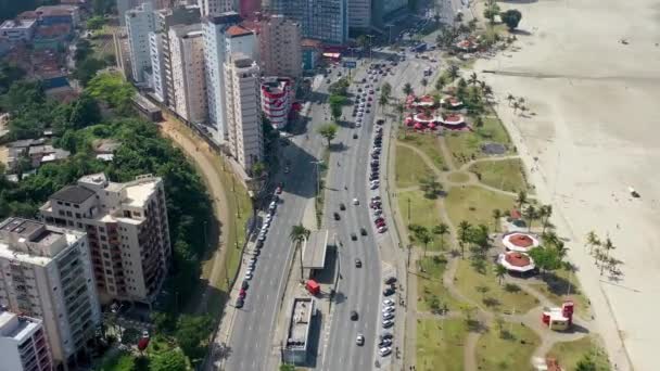 Vue Aérienne Nuit Ville Côtière Santos Sao Paulo Brésil Paysage — Video