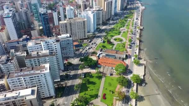 Luftaufnahme Der Küstenstadt Sao Vicente Sao Paulo Brasilien Luftbild Der — Stockvideo