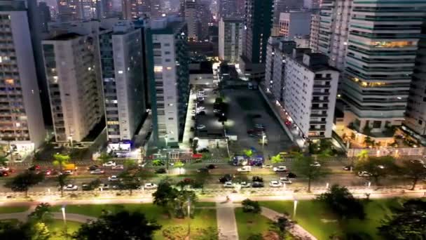 Vista Aérea Nocturna Ciudad Costera Santos Sao Paulo Brasil Paisaje — Vídeo de stock