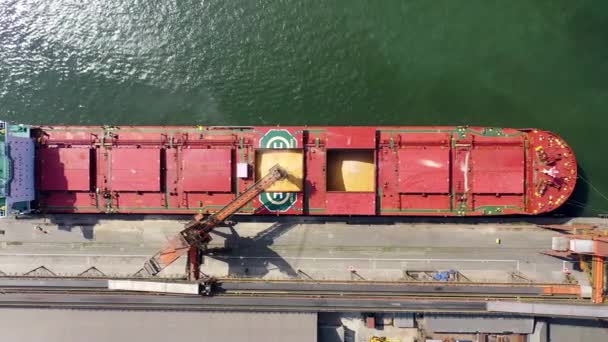 Vue Aérienne Cargo Dans Station Accueil Port Santos Navire Porte — Video