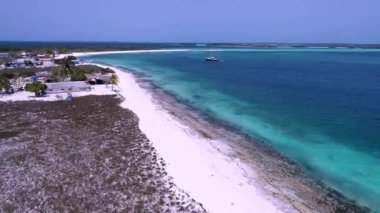Los Roques Takımadası Venezuela. Turkuaz suyla paradisiac adasının panorama manzarası. Karayip manzarası. Seyahat hedefi