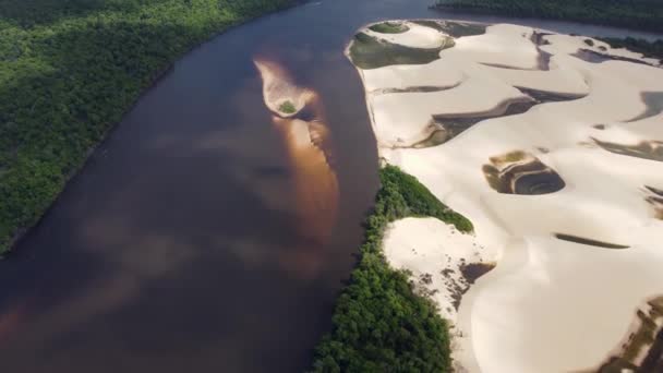 Natur Wüstenlandschaft Von Lencois Maranhenses Maranhao Brasilien Paradies Freien Sanddünen — Stockvideo