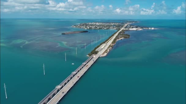 Key West Mile Bridge Florida Keys United States Вид Воздуха — стоковое видео