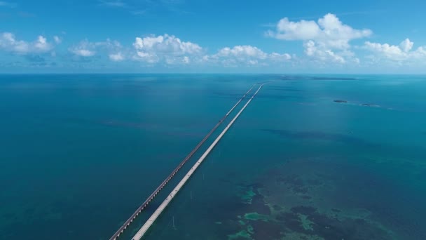 Key West Mile Bridge Florida Keys Usa Flygfoto Över Bro — Stockvideo