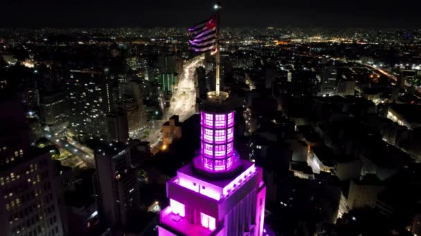 Nattstadsbilden Sao Paulo Brasilien Stadens Historiska Centrum Nattmetropol Landskap Landmärke — Stockvideo