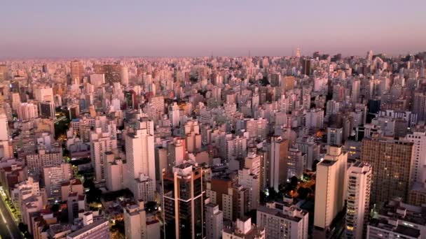 Zonsondergang Stadsgezicht Van Sao Paulo Brazilië Centrum Historisch Centrum Metropool — Stockvideo