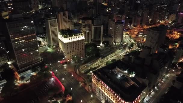 Cidade Noturna São Paulo Brasil Centro Histórico Baixa Paisagem Metrópole — Vídeo de Stock