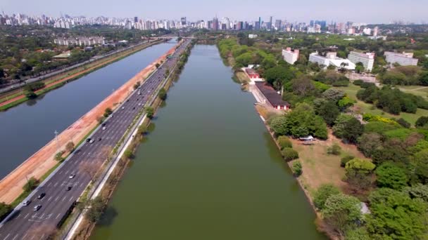 Panoramalandschaft Berühmter Autobahnen Der Nähe Des Villa Lobos Parks Und — Stockvideo