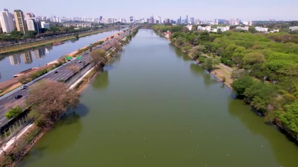 Panoramiczny Krajobraz Słynnych Dróg Autostradowych Pobliżu Villa Lobos Park Sao — Wideo stockowe