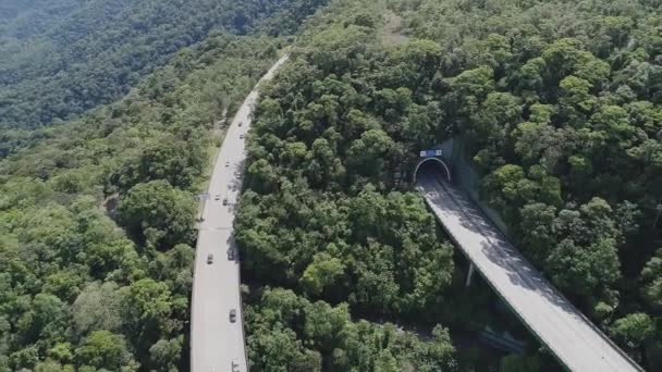Aerial Landscape Landmark Highway Road Green Forest Trees Mountains Traffic — Stockvideo