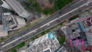 Fütürist siber güvenlik etkisiyle akıllı şehrin havadan manzarası. Yenilik. Bağlantı ve sosyal medya. Sao Paulo Brezilya. Veri analizi Siber teknoloji. Bulut hesaplama. Siber güvenlik.
