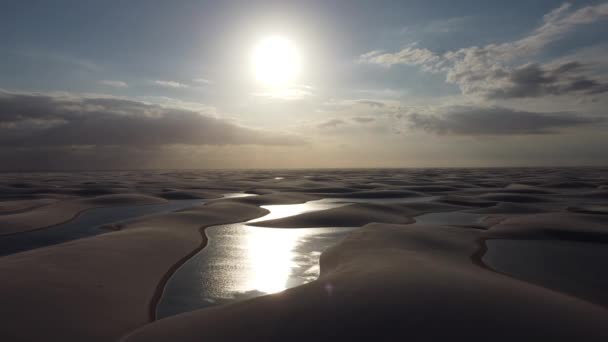 Panoramic Sunset Landscape Lencois Maranhesn Brazil Scenic Sand Dunes Turquoise — 图库视频影像