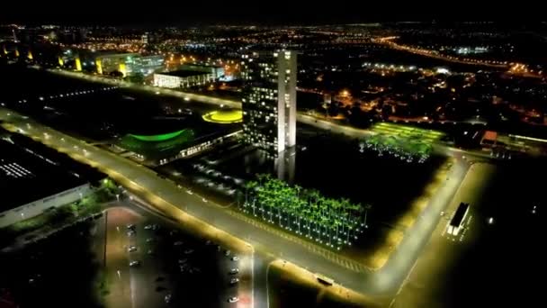 Night Time Lapse Downtown Brasilia Brazil Aerial Landscape Landmark Country — Stock Video
