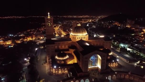 Vista Nocturna Del Santuario Religioso Iglesia Brasil Patrona Brasil Famoso — Vídeos de Stock