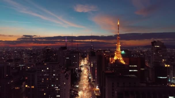 Szcenírozott Paulista Sugárút Sao Paulo Brazília Belvárosában Légi Felvétel Város — Stock videók