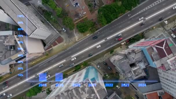 Fütürist Bar Etkisi Olan Akıllı Şehrin Havadan Görünüşü Veri Analizi — Stok video