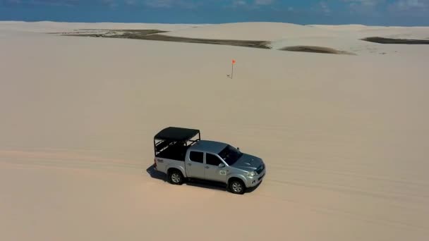 Veduta Aerea Laghi Acqua Piovana Punto Riferimento Brasiliano Dune Sabbia — Video Stock
