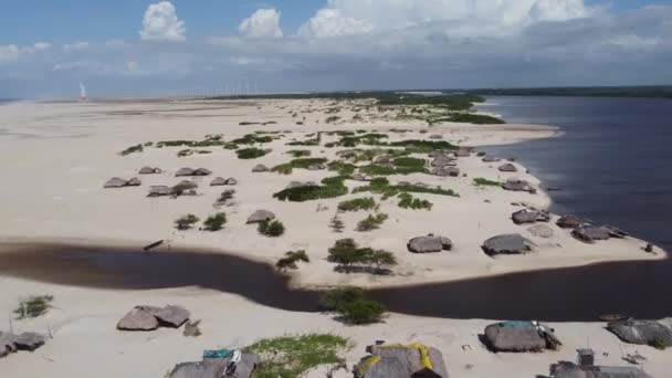 Panoramisch Landschap Van Lencois Maranhesn Brazilië Landschappelijke Zandduinen Turquoise Regenwatermeren — Stockvideo