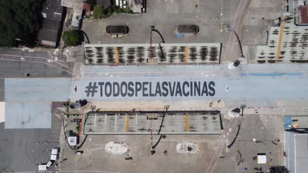 Воздушный Ландшафт Карнавального Самбадрома Сан Паулу Пуст Блокировки Коронавируса Протест — стоковое видео