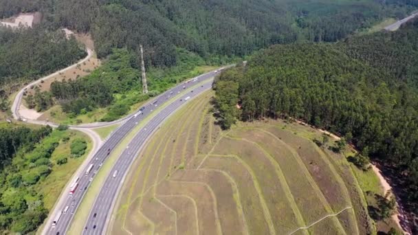 Aerial Landscape Bandeirantes Highway Road Countryside Mountains Landmark Highway Road — Stockvideo