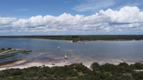 Panoramisch Landschap Van Jericoacoara Ceara Brazilië Landschappelijke Zandduinen Turquoise Regenwatermeren — Stockvideo
