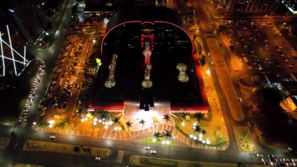 Νυχτερινό Τοπίο Στο Κέντρο Της Βραζιλίας Μπραζίλια Cityscape Φωτίζεται Πλατεία — Αρχείο Βίντεο