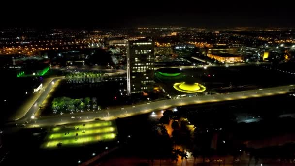 Ночной Пейзаж Центра Бразилии Освещенная Площадь Аллея Туристического Объекта Центре — стоковое видео