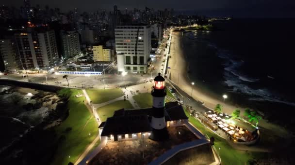 Night Aerial View Tourism Postal Card Downtown Salvador Bahia Brazil — Vídeo de Stock