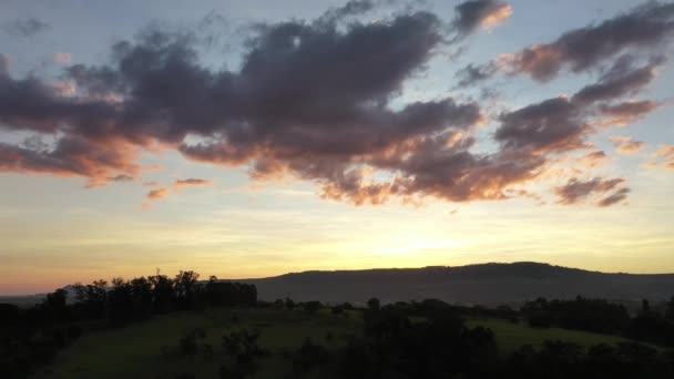 Sunset Aerial Scenery Farming Landscape Rural Countryside Green Background Field — Video Stock