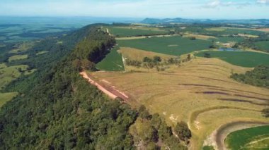 Kırsal kesimdeki tarım arazisinin havadan manzarası. Yeşil arkaplan ve alan sahnesi.