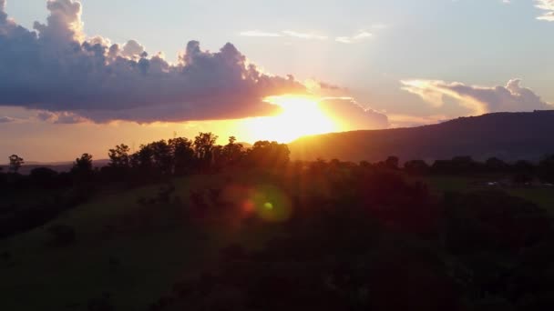 Pôr Sol Paisagem Agrícola Cenário Rural Rural Floresta Verde Árvores — Vídeo de Stock