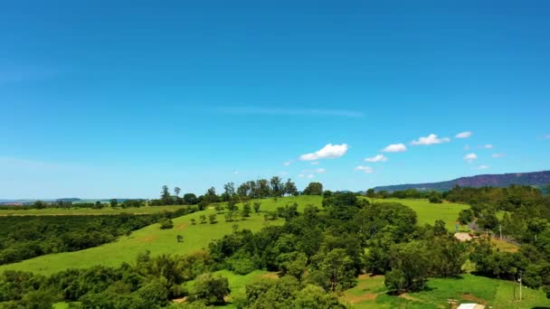 Farming Landscape Countryside Rural Scenery Green Field Background Valley Mountains — Stock Video