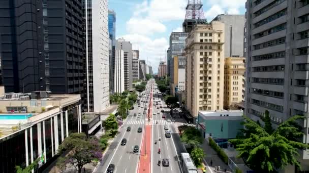 Vue Dessus Avenue Paulista Centre Ville Sao Paulo Brésil Superbe — Video