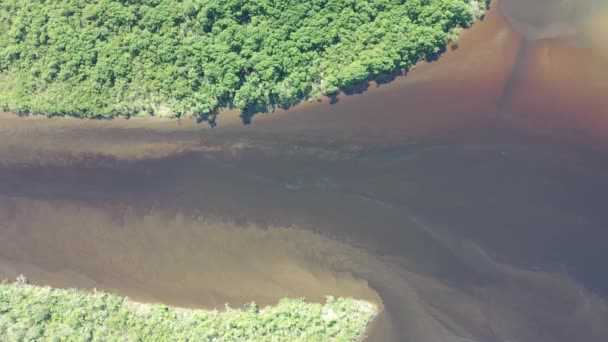 Weite Sicht Auf Das Pulsierende Flussufer Der Küstenstadt Itanhaem Sao — Stockvideo