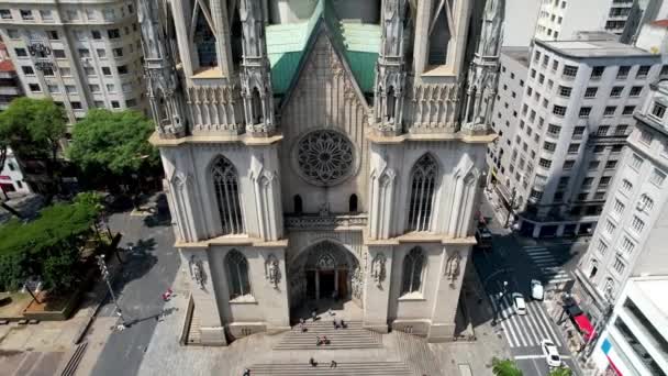 Panning Széles Híres Katolikus Templom Metropolitan Cathedral Sao Paulo Földjén — Stock videók