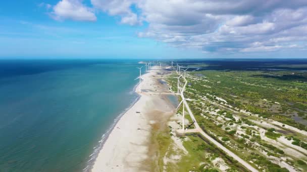 Nordeste Brasil Turbina Eólica Beach Estado Ceará Praia Com Dunas — Vídeo de Stock