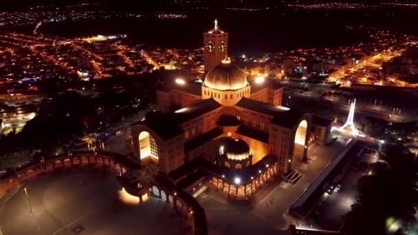 Paisaje Nocturno Religión Santuario Iglesia Punto Referencia Brasil Santuario Famosa — Vídeo de stock