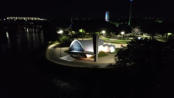 Metropolis Aerial View Landmark Pampulha Lake Sports Centre Stadium Amusement — Stock Video