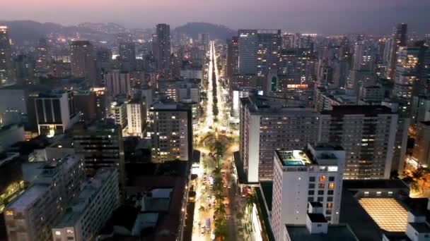 Luchtfoto Breed Van Kuststad Santos Sao Paulo Brazilië Populaire Strandbestemming — Stockvideo