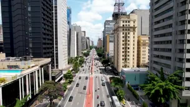 Paulista Sugárút Sao Paulo Brazília Belvárosában Lenyűgöző Táj Turisztikai Mérföldkő — Stock videók