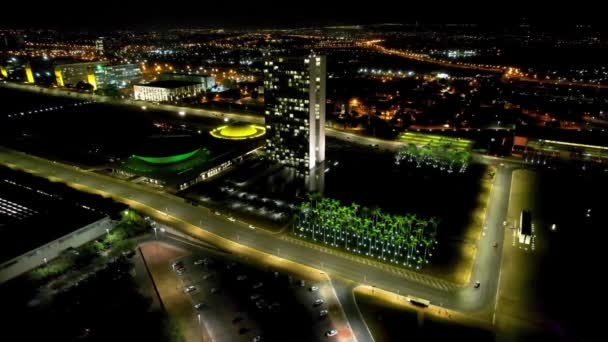 Night Scape Downtown Brasilia Brazil Cityscape Illuminated Square Avenue Downtown — Stock Video